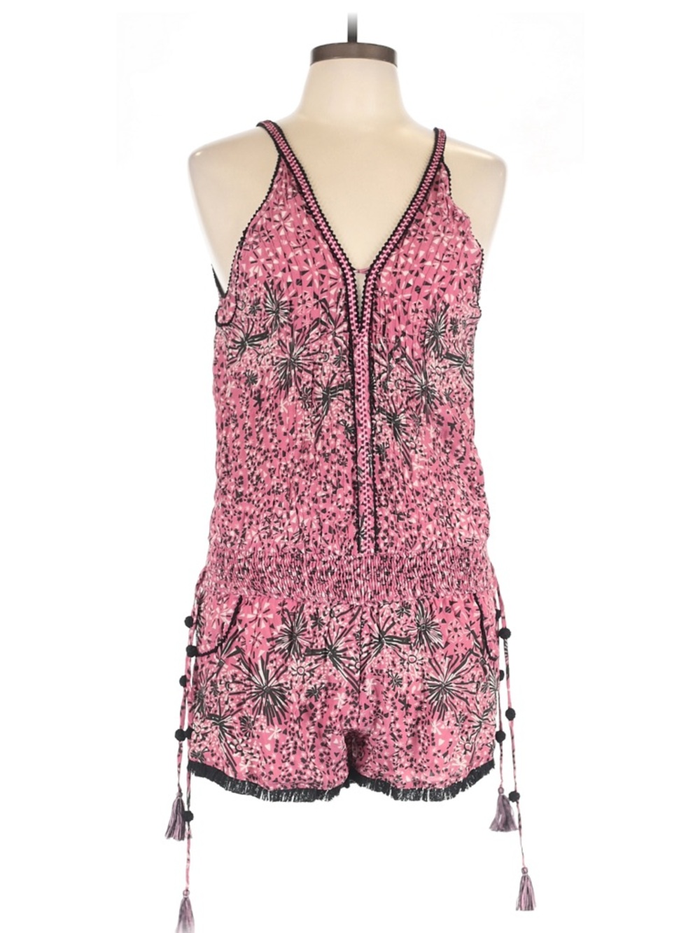 Poupette St. Barth Pink and Black Floral Romper